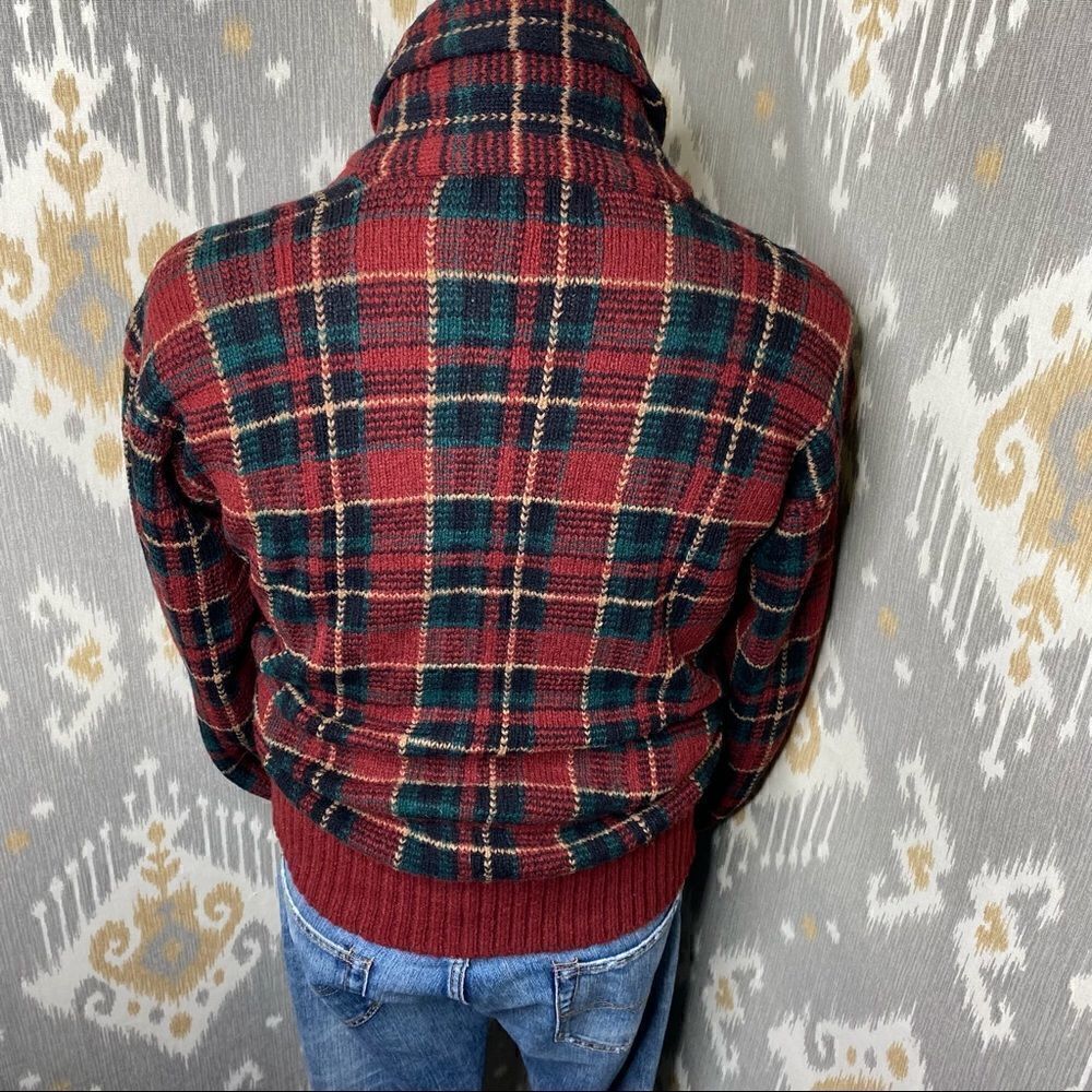 Polo Ralph Lauren Red & Green Multi Tartan Plaid Shawl Collar L/S Sweater - Picture 6 of 16